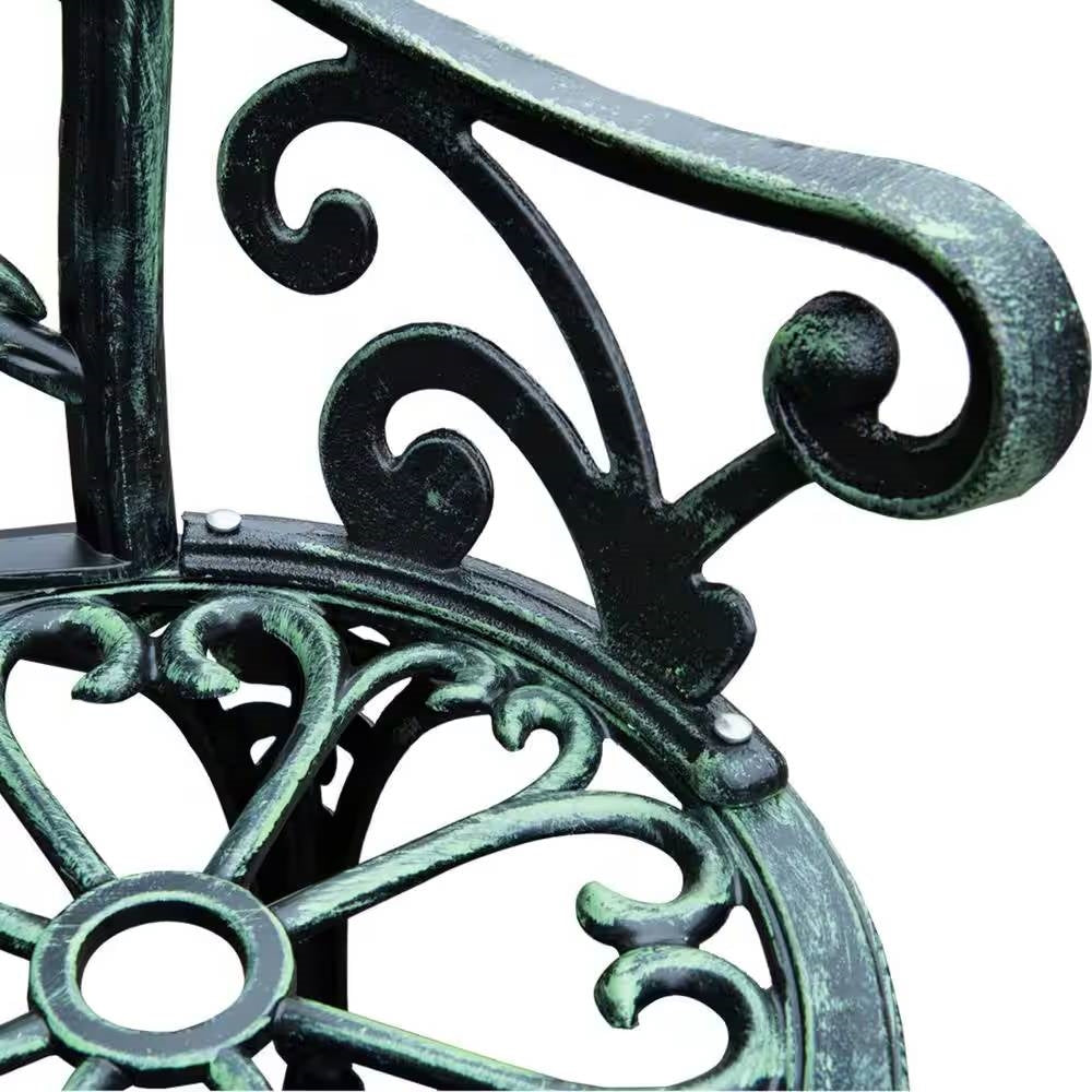 40-Inch Antique Green Metal Garden Bench with Backrest – Elegant Outdoor Seating