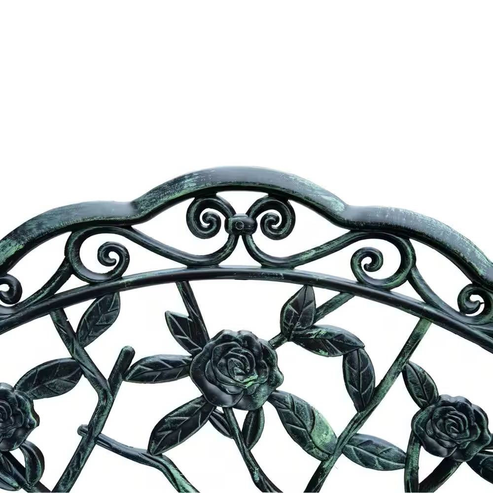 40-Inch Antique Green Metal Garden Bench with Backrest – Elegant Outdoor Seating