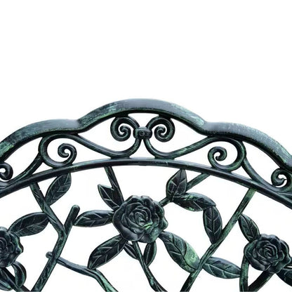 40-Inch Antique Green Metal Garden Bench with Backrest – Elegant Outdoor Seating