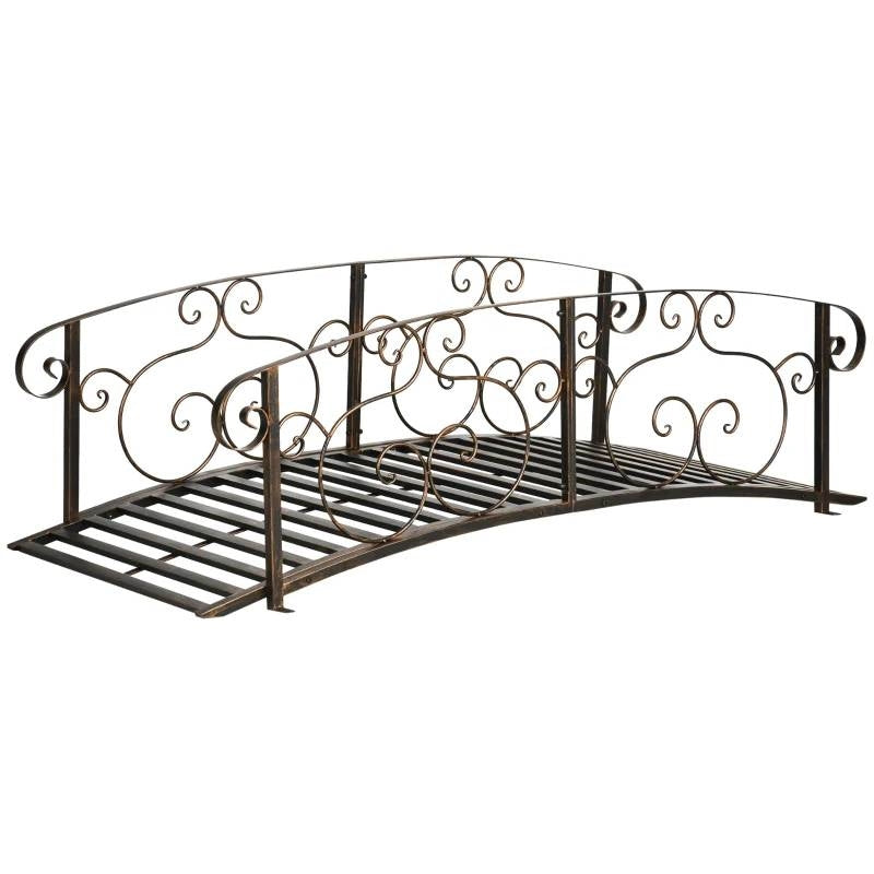 6-ft Vintage Bronze Garden Bridge with Side Rails | Outdoor Arch Bridge