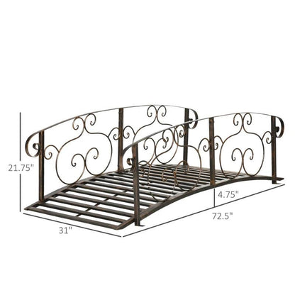 6-ft Vintage Bronze Garden Bridge with Side Rails | Outdoor Arch Bridge