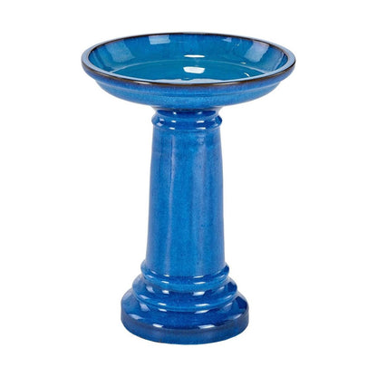 Blue Ceramic Traditional Birdbath