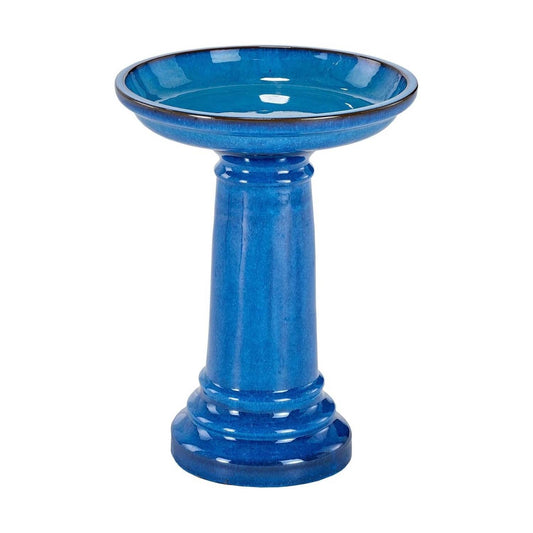 Blue Ceramic Traditional Birdbath