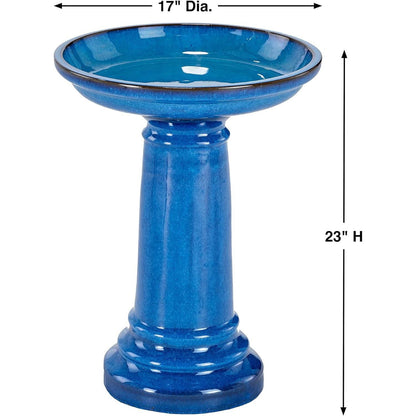 Blue Ceramic Traditional Birdbath