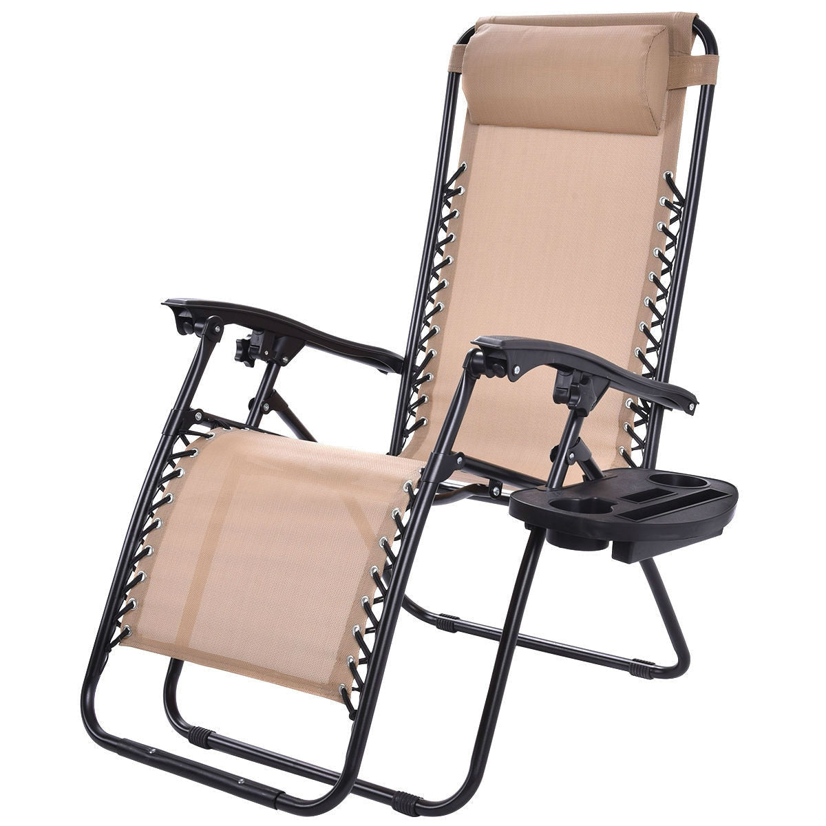 Set of 2 Beige Zero Gravity Folding Lounge Chairs – Adjustable Outdoor Recliners