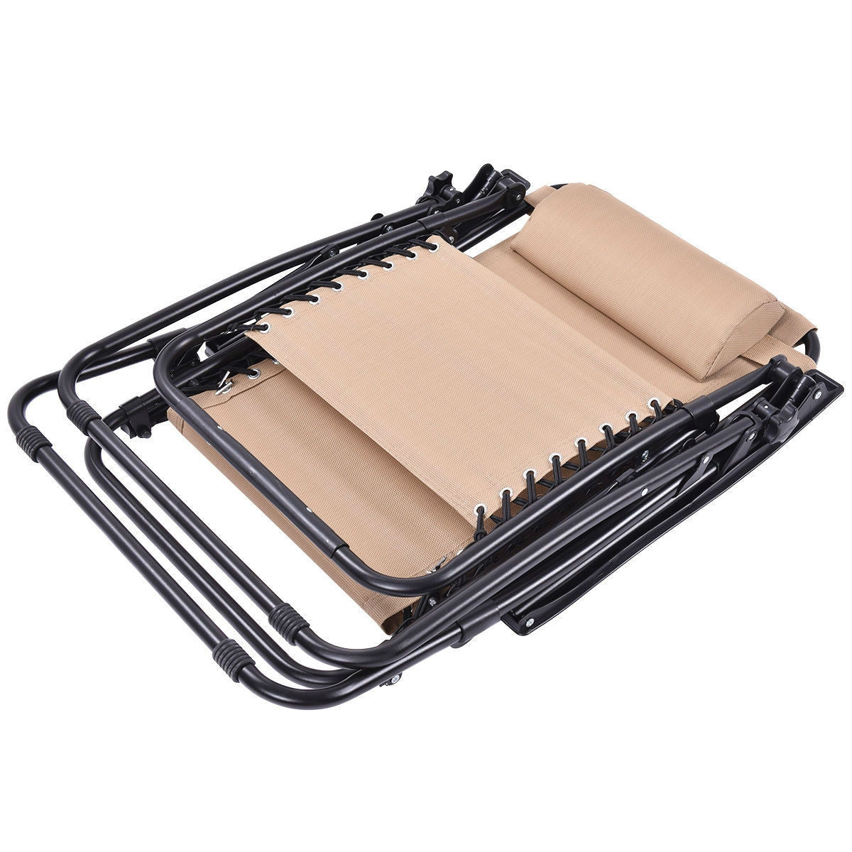 Set of 2 Beige Zero Gravity Folding Lounge Chairs – Adjustable Outdoor Recliners