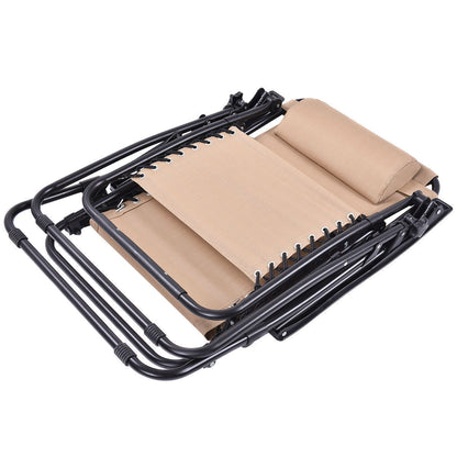 Set of 2 Beige Zero Gravity Folding Lounge Chairs – Adjustable Outdoor Recliners