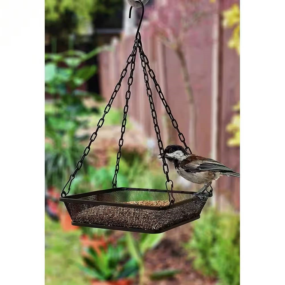 Heavy Duty Black Iron Mesh Bird Feeder Tray – Hanging Platform Feeder