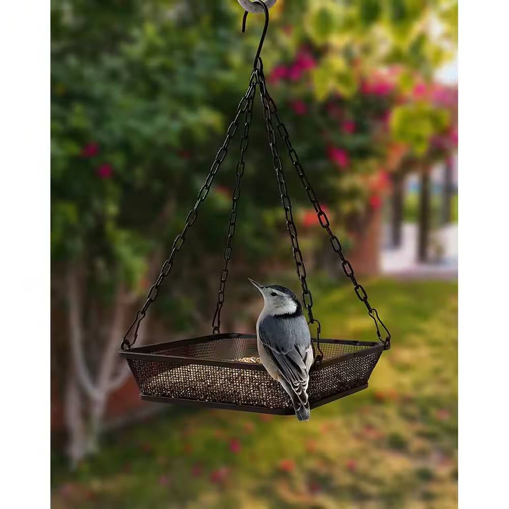 Heavy Duty Black Iron Mesh Bird Feeder Tray – Hanging Platform Feeder
