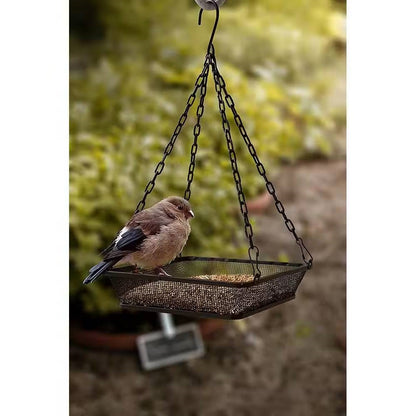 Heavy Duty Black Iron Mesh Bird Feeder Tray – Hanging Platform Feeder