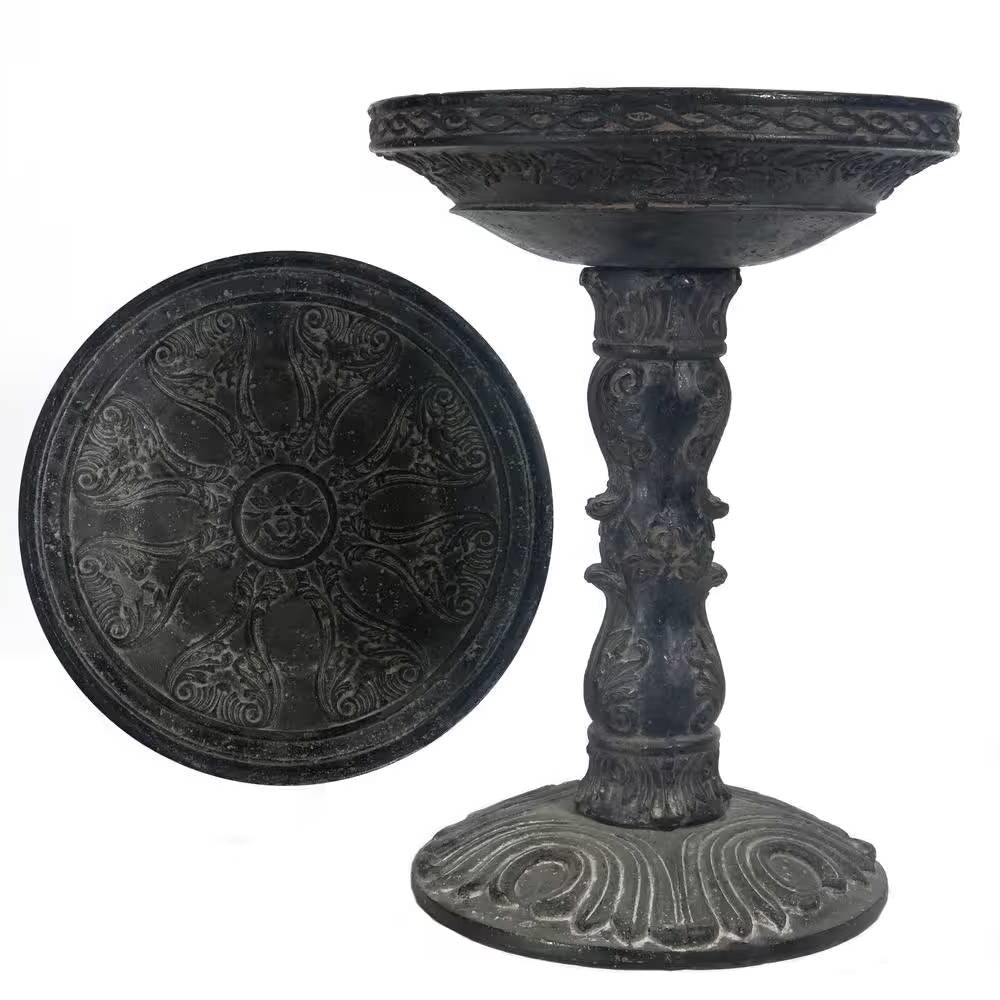 Fiberglass Stone Bird Bath – Black Charcoal Classic Garden Accent