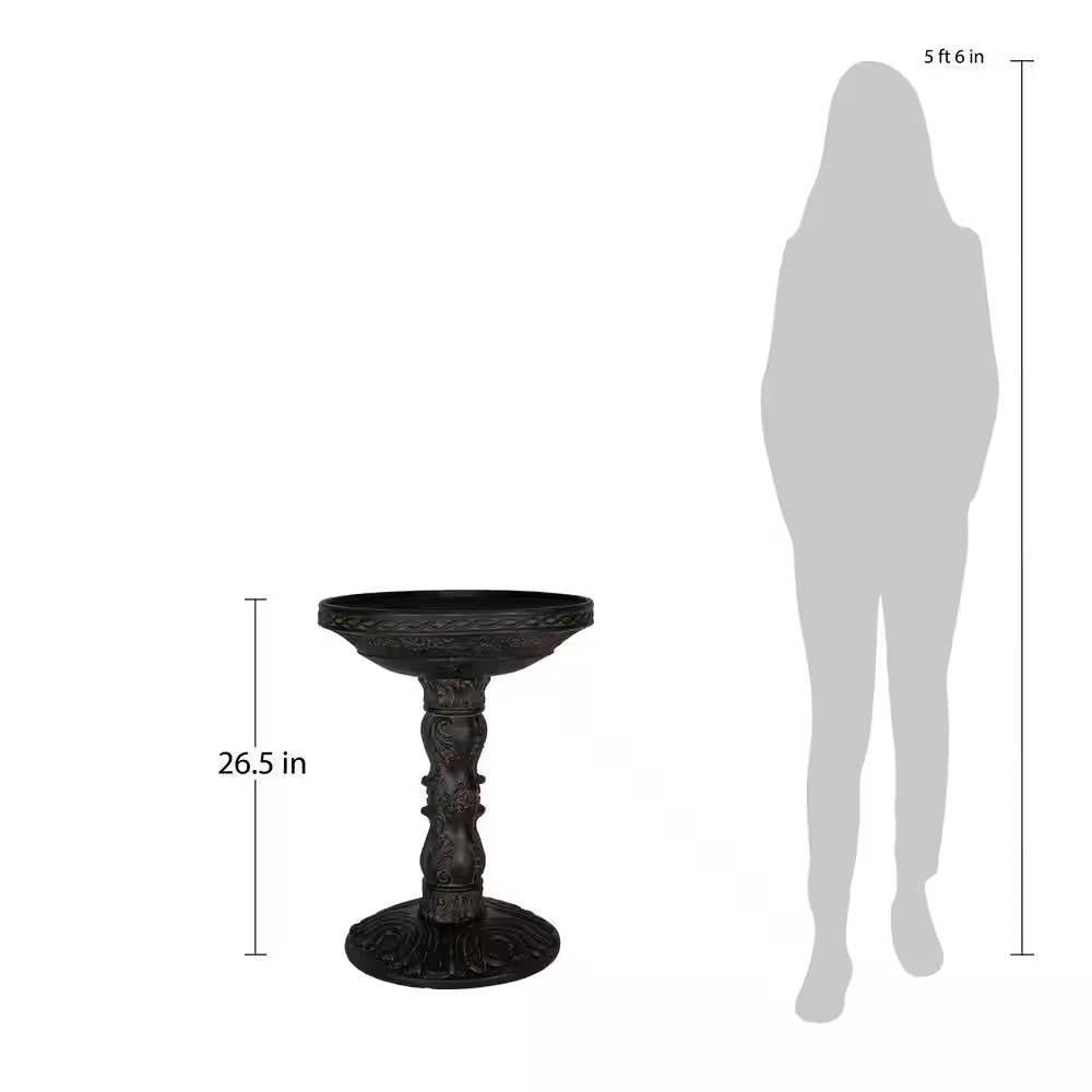 Fiberglass Stone Bird Bath – Black Charcoal Classic Garden Accent