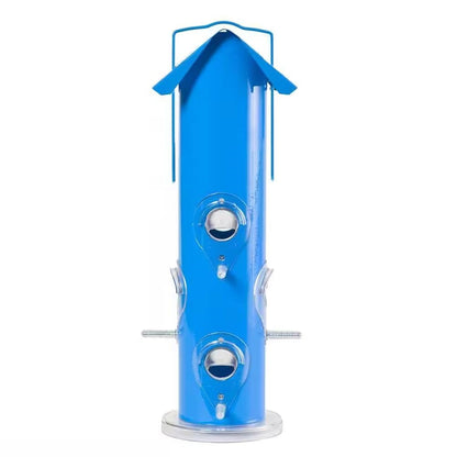 Blue Metal Tube Bird Feeder – 6-Port Outdoor Favorite