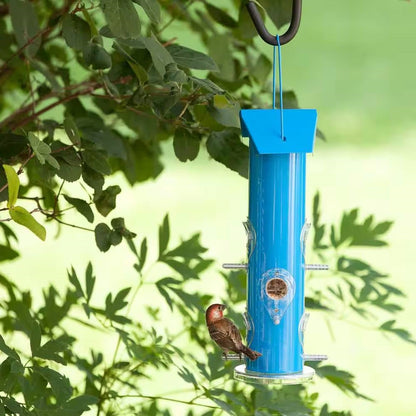 Blue Metal Tube Bird Feeder – 6-Port Outdoor Favorite