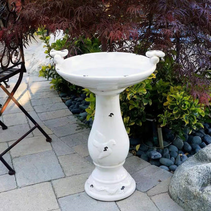 Off-White Ceramic Birdbath – Antique Light-Brown Garden Elegance