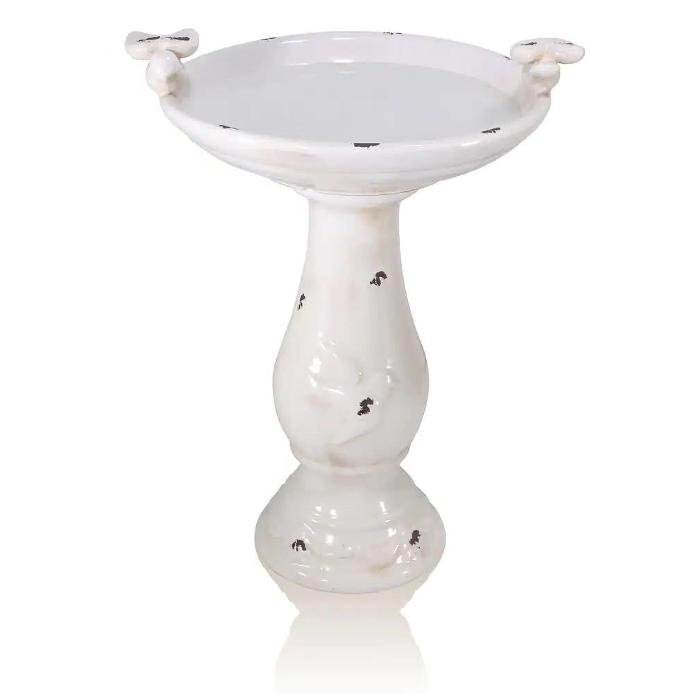 Off-White Ceramic Birdbath – Antique Light-Brown Garden Elegance