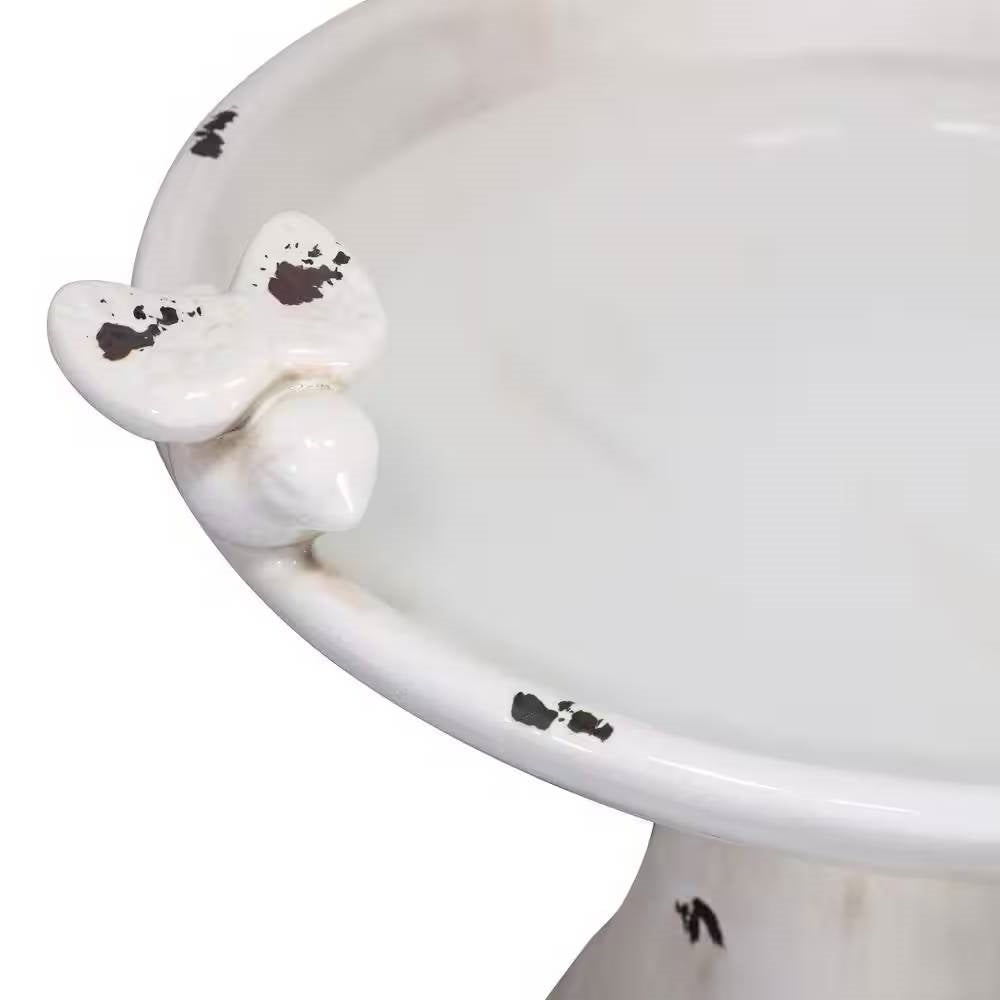 Off-White Ceramic Birdbath – Antique Light-Brown Garden Elegance