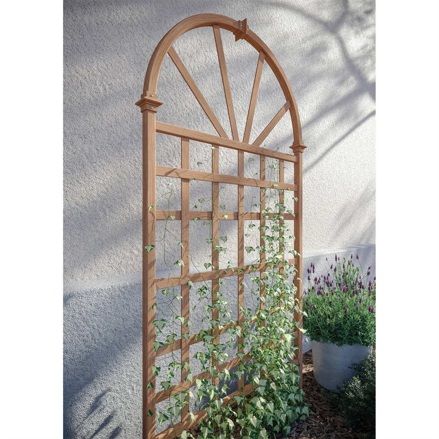 77" Outdoor Vinyl Garden Trellis with Arched Top (Light Brown)