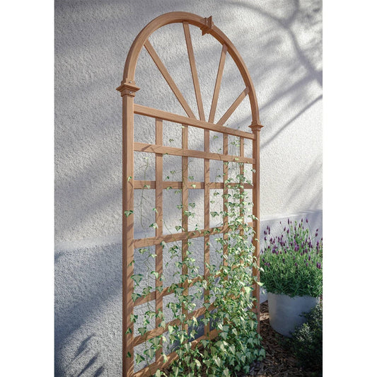 77" Outdoor Vinyl Garden Trellis with Arched Top (Light Brown)