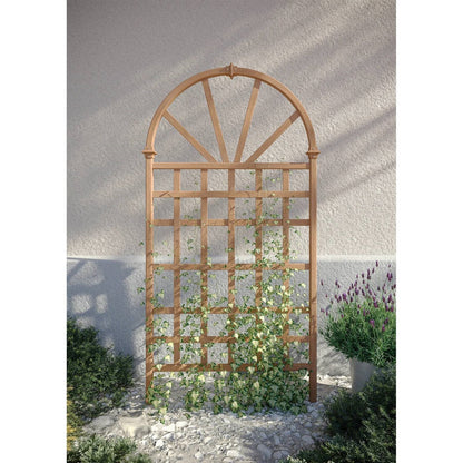 77" Outdoor Vinyl Garden Trellis with Arched Top (Light Brown)