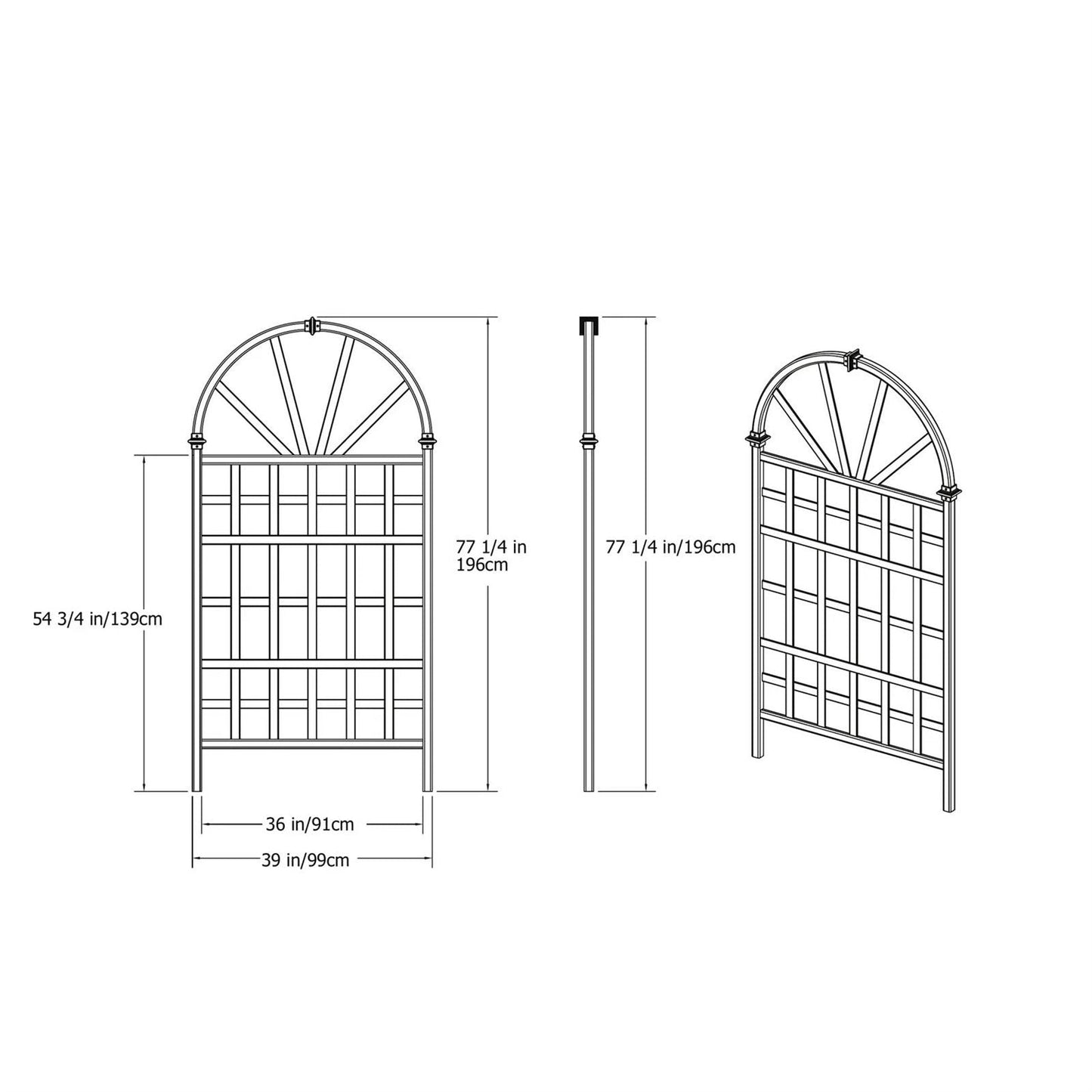 77" Outdoor Vinyl Garden Trellis with Arched Top (Light Brown)