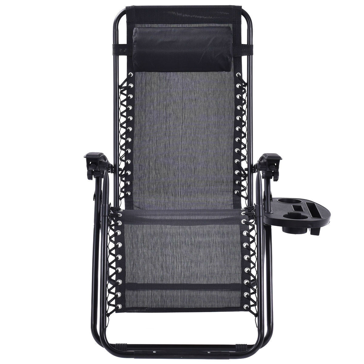 Set of 2 Black Folding Outdoor Zero Gravity Lounge Chair Recliners