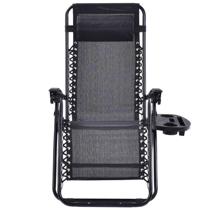 Set of 2 Black Folding Outdoor Zero Gravity Lounge Chair Recliners