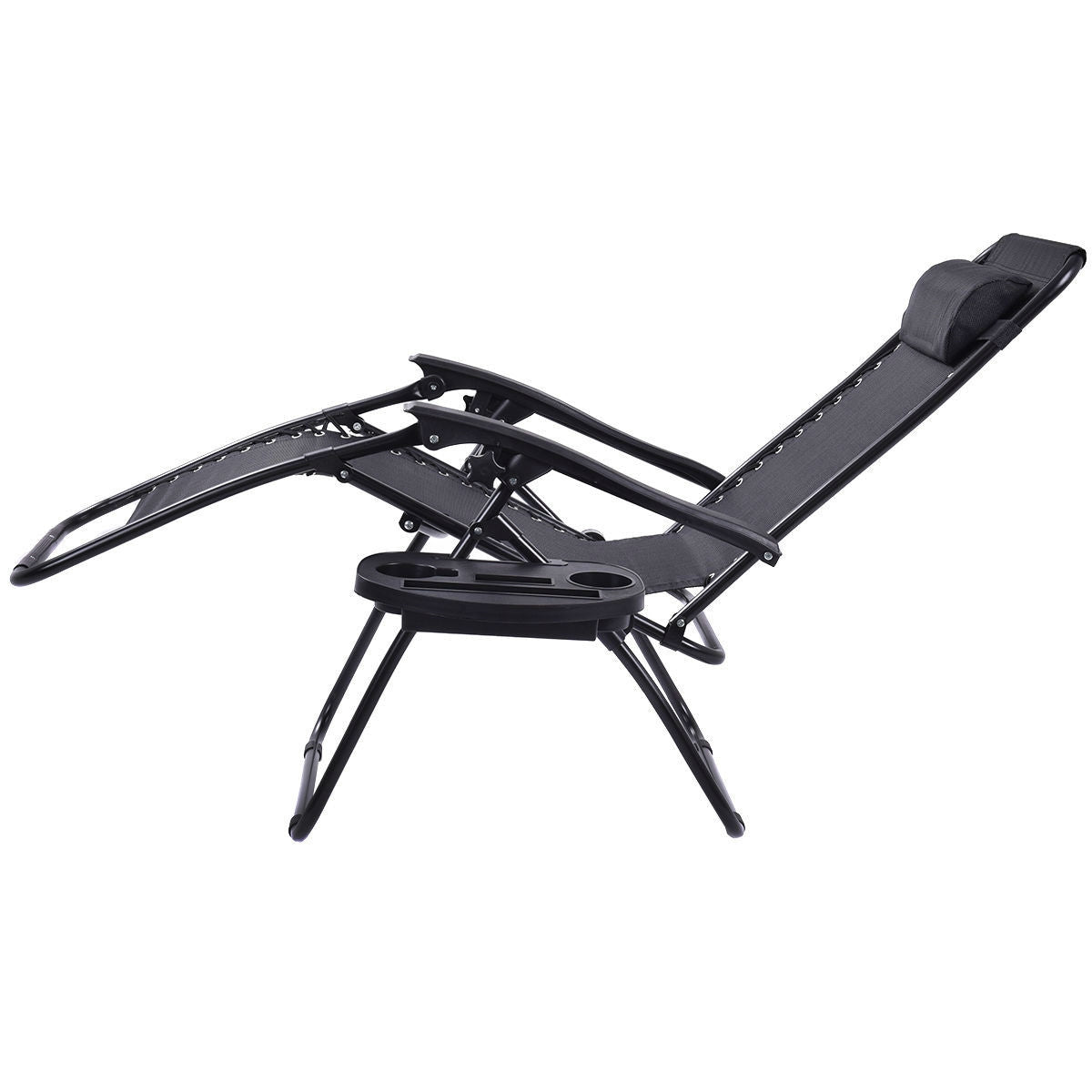 Set of 2 Black Folding Outdoor Zero Gravity Lounge Chair Recliners
