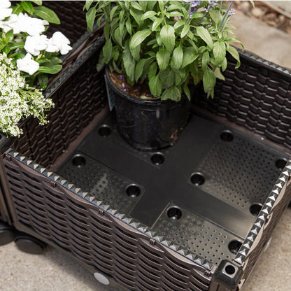 Modern 2-Piece Raised Garden Planter Box Set with Wheels (PP Rattan)