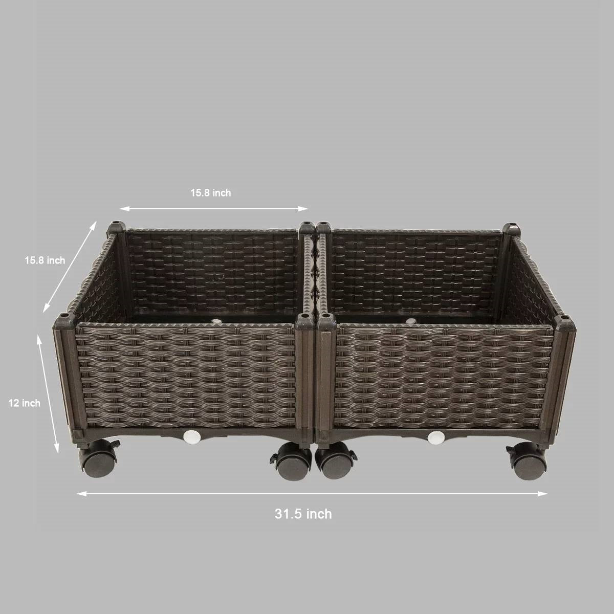 Modern 2-Piece Raised Garden Planter Box Set with Wheels (PP Rattan)