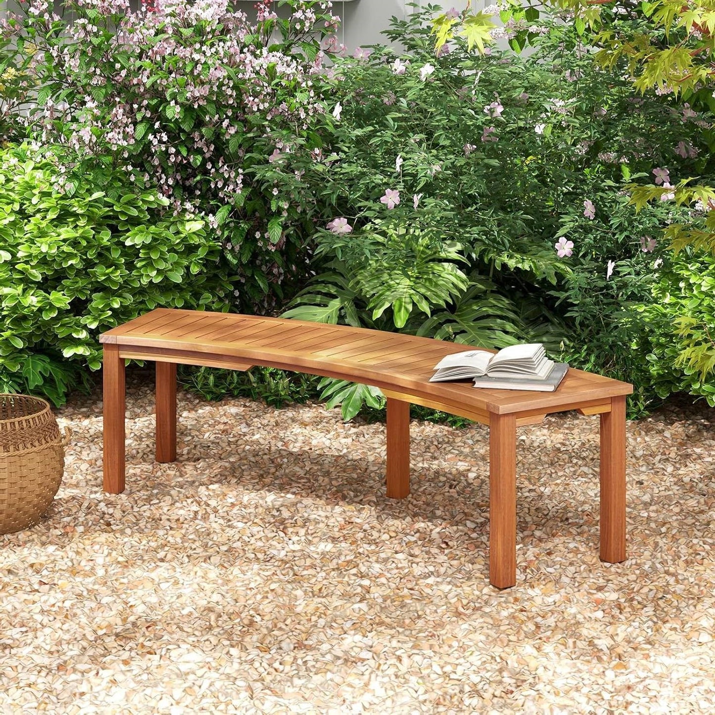 Curved Acacia Wood 2-Person Garden Bench