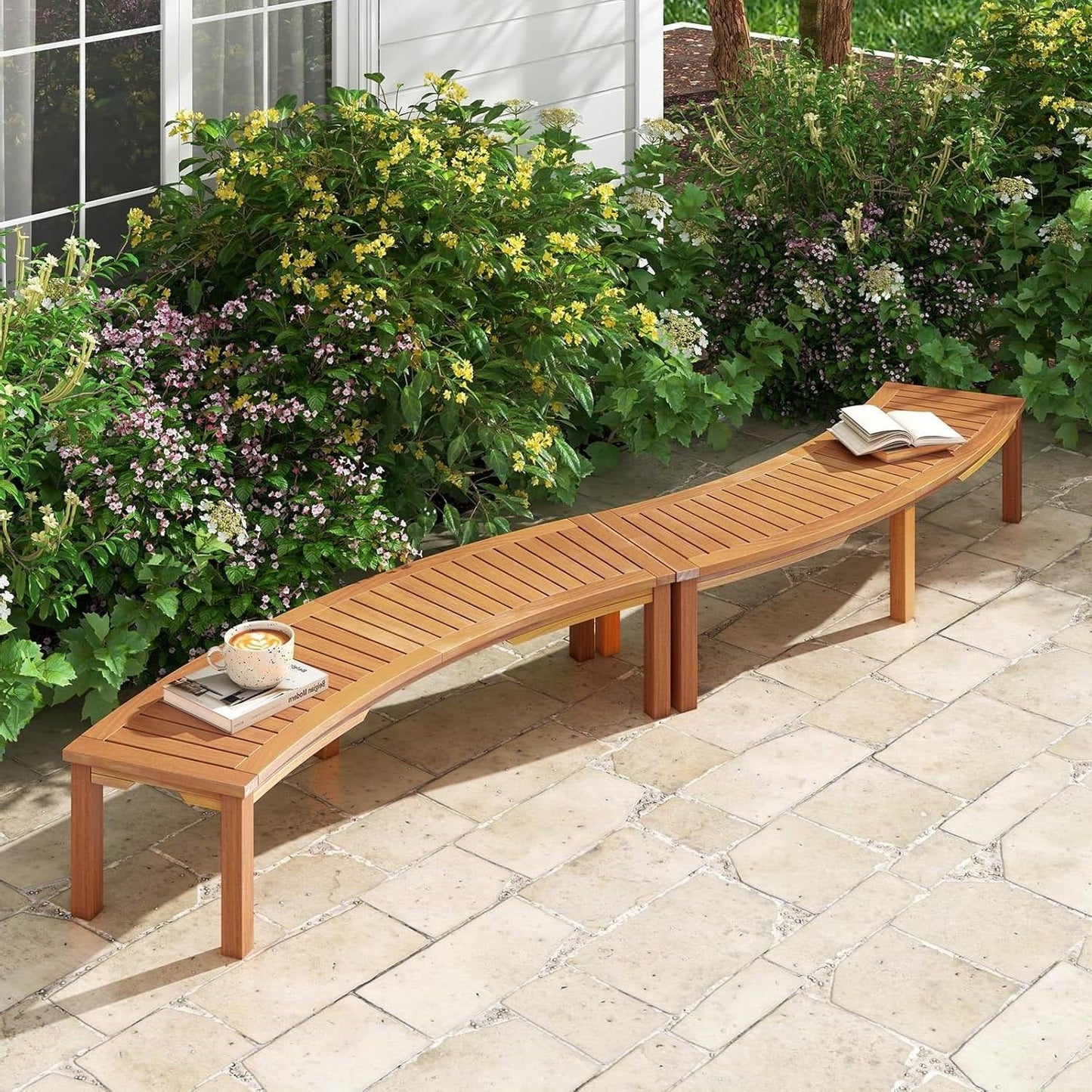 Curved Acacia Wood 2-Person Garden Bench