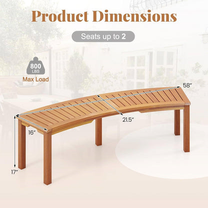 Curved Acacia Wood 2-Person Garden Bench
