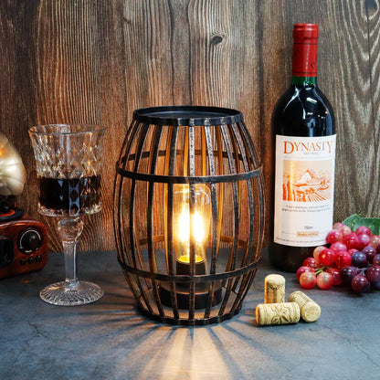 8"H Cordless Metal Wine Barrel Lamp(Black Brushed Gold)