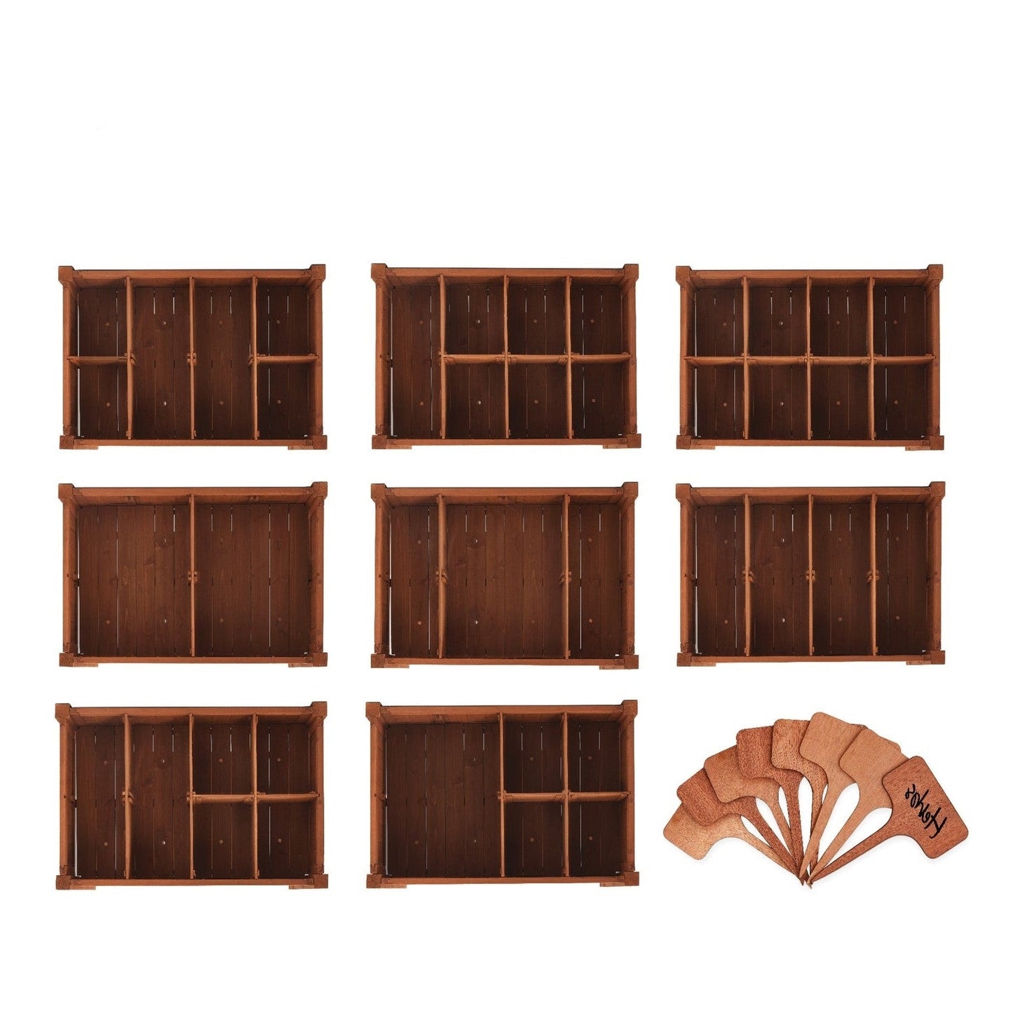 Elevated Fir Wood Wheeled Planter Garden with 8 Compartments