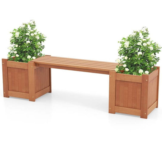 Farmhouse Hardwood Planter Bench with Dual Planter Boxes