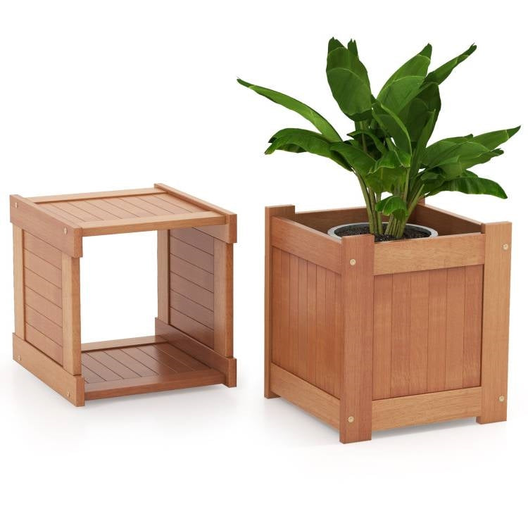Farmhouse Hardwood Planter Bench with Dual Planter Boxes