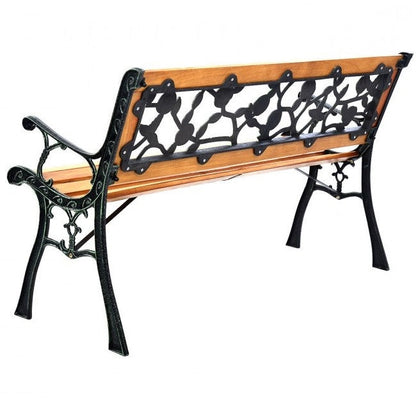 Floral Outdoor Patio Garden Bench with Cast Iron Frame