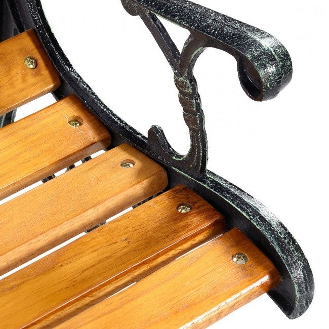 Floral Outdoor Patio Garden Bench with Cast Iron Frame