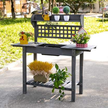 Wooden Potting Bench with Expandable Top & Sink