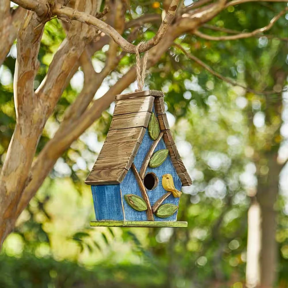 Farmhouse Solid Wood Hanging Birdhouse – Rustic Garden Charm