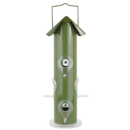 Olive Green Metal Tube Bird Feeder – 6-Port Outdoor Favorite