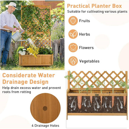 Raised Garden Bed with 71" Trellis – Natural Fir Wood Planter