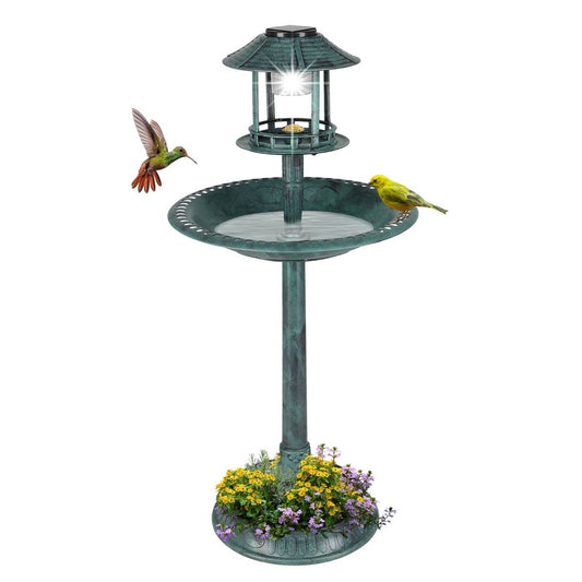 Solar Bird Bath – Green Copper Patina Garden Accent