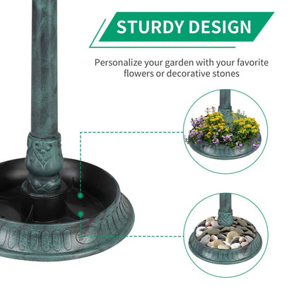 Solar Bird Bath – Green Copper Patina Garden Accent