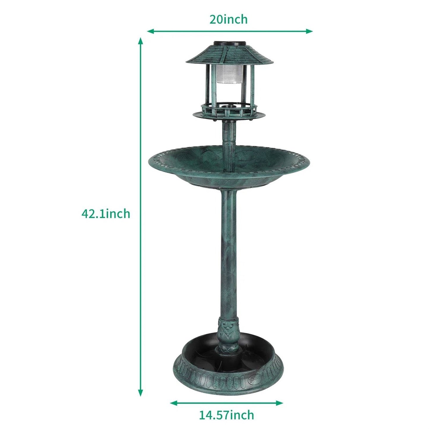 Solar Bird Bath – Green Copper Patina Garden Accent