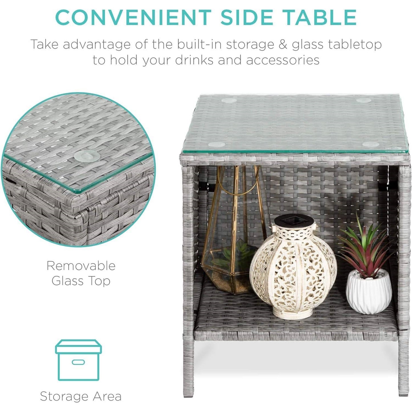 3-Piece Grey Wicker Patio Bistro Set with Navy Cushions