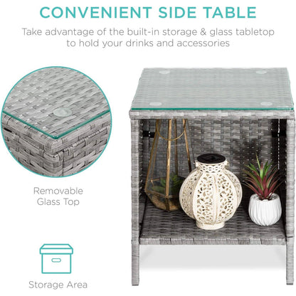 3-Piece Grey Wicker Patio Bistro Set with Navy Cushions