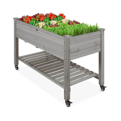 Grey Raised Mobile Garden Planter with Locking Wheels