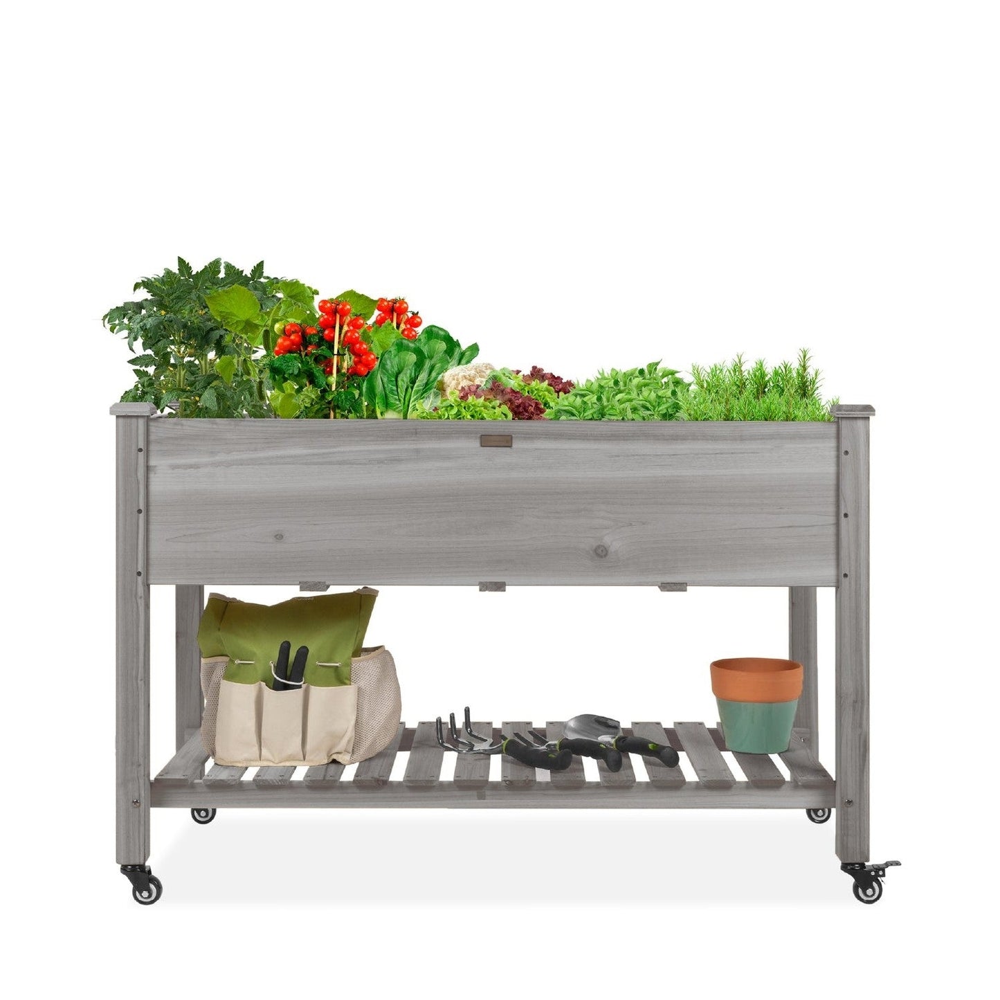 Grey Raised Mobile Garden Planter with Locking Wheels